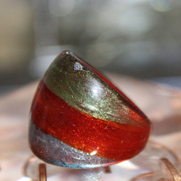 Funky Glass Tri-ToneShimmering Metallic Band Ring - Picture 2 of 4